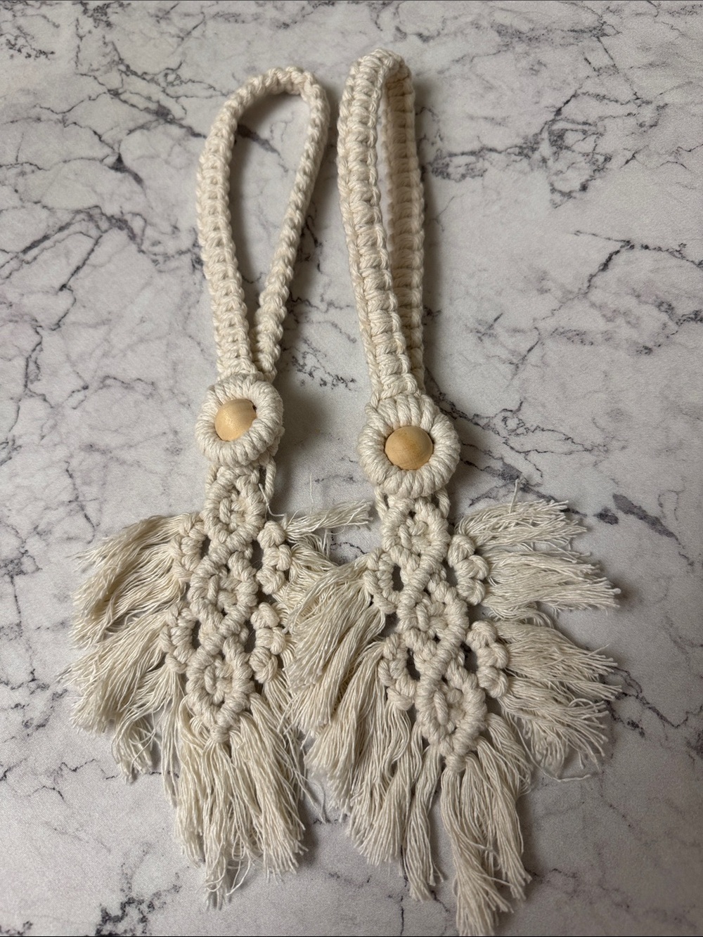 Handmade Macramé Tassel Curtain Tie Backs in Cream